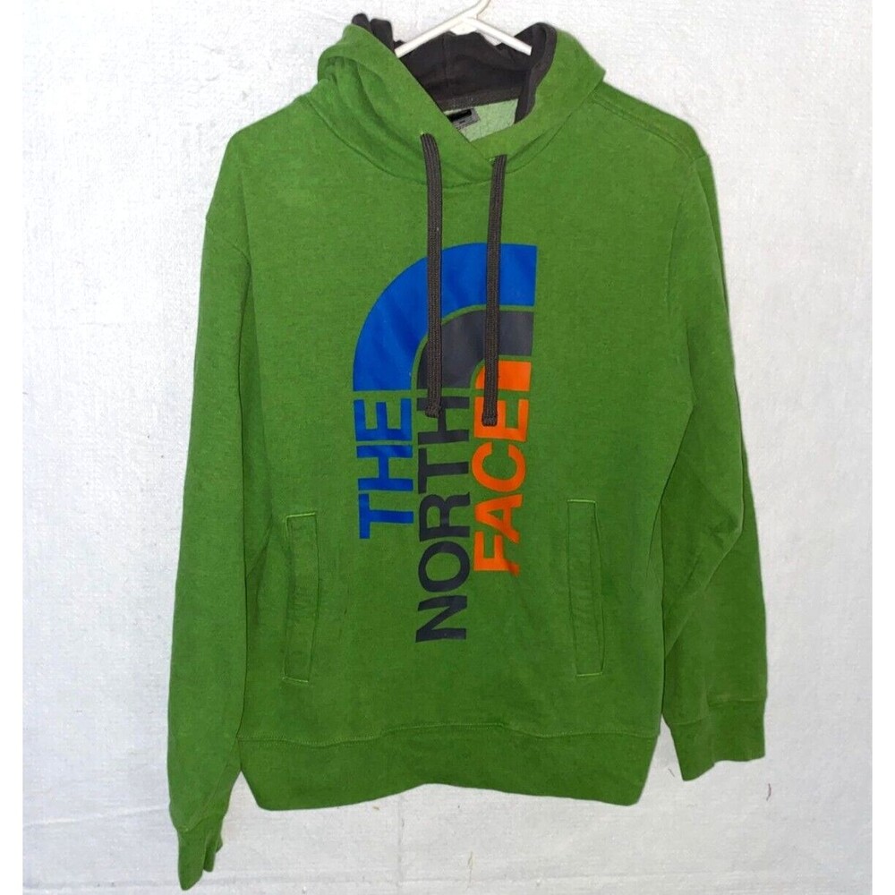 The North Face Sweatshirt Men's sz M Green Big Logo Fleece Hoodie Long Sleeve